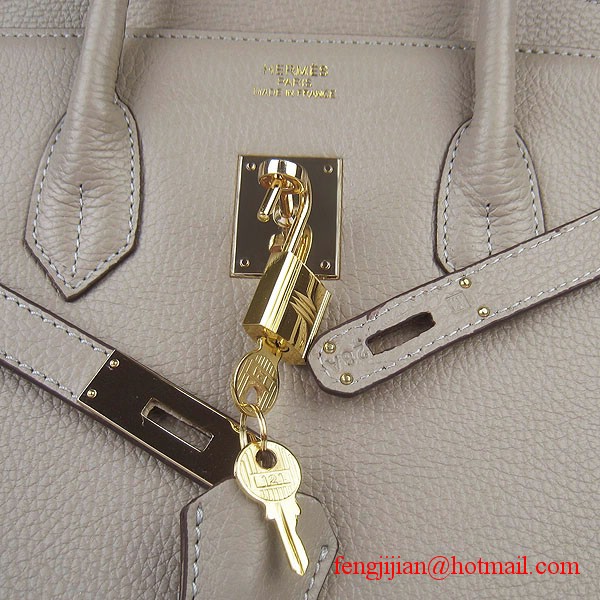 Hermes 35cm Embossed Veins Bag Grey Gold Hardware 6089